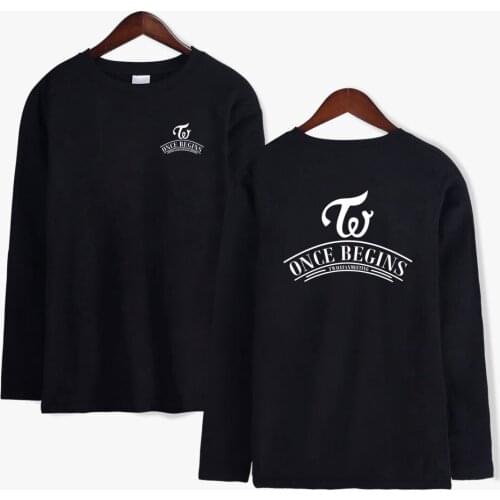 TWICE logo and member name print spring long sleeve crewneck t shirt kpop momo jihyo tzuyu t-shirt unisex streetwear tshirt tops