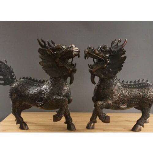 18" China Copper Feng shui Unicorn Sculpture Statue