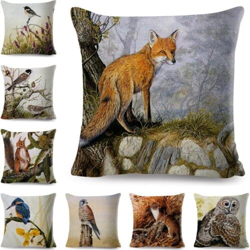 Colorful Fox Bird Owl Cushion Cover for Kids Room Sofa Home Decor Cute Cartoon Squirrel Pillow Case Polyester Pillowcase 45x45cm