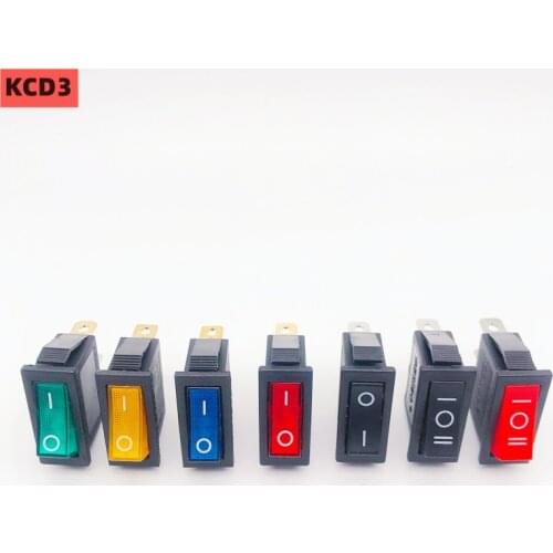 Rocker Switch KCD3 with LED 16A /20A 125V/250V ON-ON/ON-OFF-ON 2/3Position 3Pin Electrical Equipment Power Switch buttons