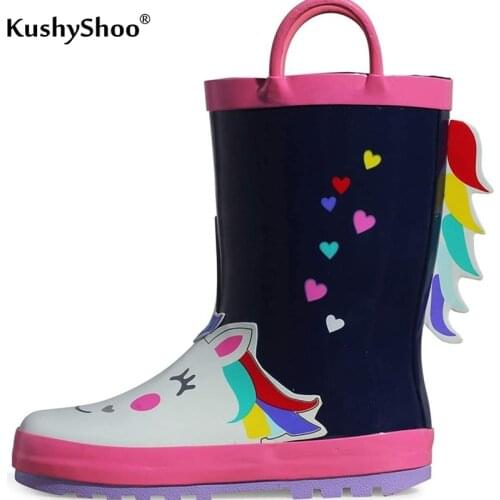 KushyShoo Rain Boots Kids Toddler Outdoor Waterproof 3D Flamingo Printing Childrens Rubber Boots Water Boots Kalosze Dla Dzieci