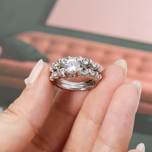 Milangirl Fashion 2Pcs/set Charm Lovers Ring SetCrystal Zircon Rhinestone Engagement Wedding For Women Bijoux Femme Jewelry