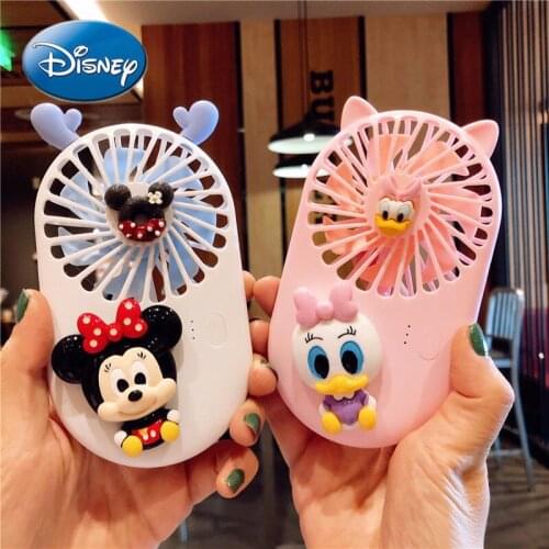 Disney Mickey Minnie Mini Fan Usb Rechargeable Cute Student Net Red Pink Girl Heart Handheld Portable Mute