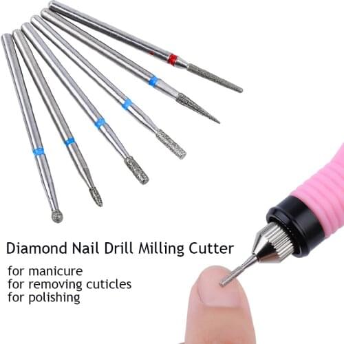 Nail Drill Bits Mill Cutters 6pcs/pack Diamond Nails Polishing Manicure Set Cuticle Remover Nail Care Tools