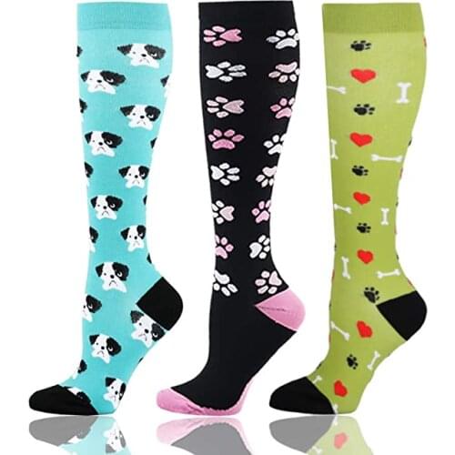 Running Men Women Compression Socks Funny Animal Cat Dog Pattern Unisex Outdoor Running Cycling Long Pressure Stockings High
