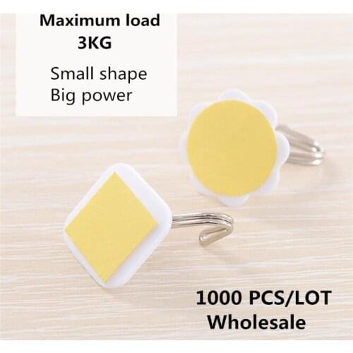 NEW 1000 PCS 4 types White Small hook Plastic Adhesive Hook Wall Sticky Mount Hanger Rack PS Stainless steel Kitchen Bathroom