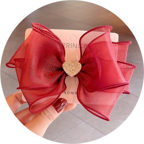 NEW Colored Yarn Childrens Hairpin 3 Layer Bow Sequins Love Kids Hair Clips Baby Girls Hair Accessories