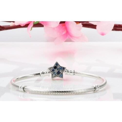 Authentic 100% 925 Sterling Silver Bright Star Snake Bone Chain Bracelet for Women Gift