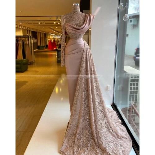 Champagne prom dresses 2021 long sleeve high neck long sleeve detachable skirt long evening dresses gowns