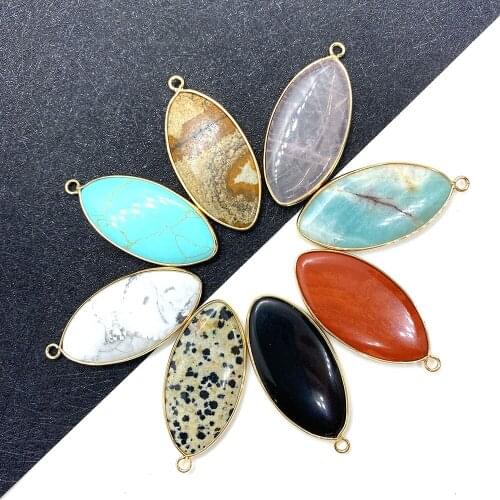 Natural Stone Horse Eye Pendant Fashion Spotted Stone Pink Crystal Necklace for Jewelry Making DIY Necklace Earring Accessories