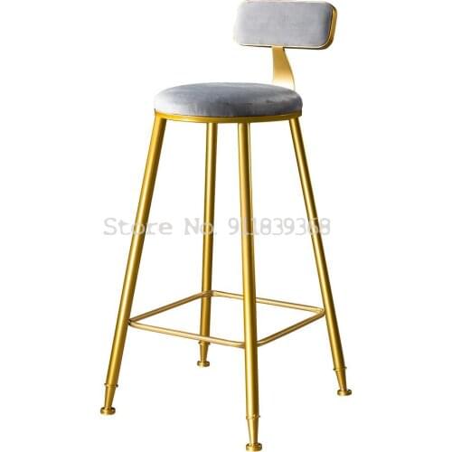 Nordic Luxury Simple Gold Bar Chair Back High Stool Bar Chair Front Desk Restaurant Leisure Chair