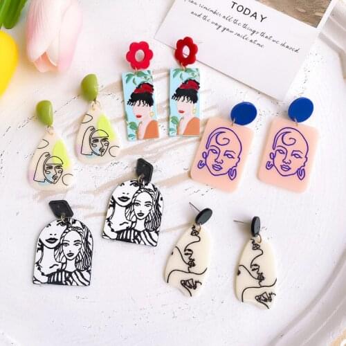 Artist Face Drop Earring Abstract Geometric Flower Acrylic Earrings for Women Colorful Summer Trendy Jewelry for Girls Gifts