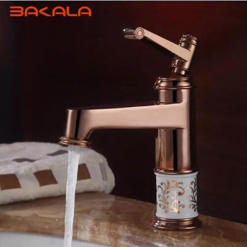 BAKALA Deck mounted brass and ceramic faucet Bathroom Basin faucet Mixer Tap Rose Gold Sink Faucet Bath Basin Sink Faucet 1038M