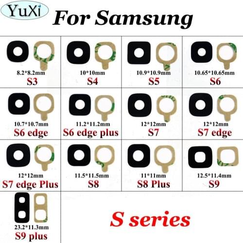 YuXi Back Rear Camera Glass Lens with Sticker Glue for Galaxy S3 S4 S5 S6 edge + S7 edge S8 S9 plus Replacement Part + Adhesive