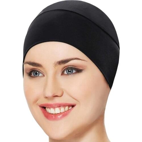 Lycra Cloth Pool Sea Bathing Cap Standard Size Swimming Turban Wrap Soft Shower swimmer will Hat Shirred Sea Cap Black Pool Sea