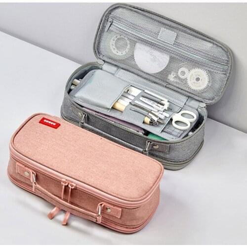 Canvas Double Layer Large Capacity Pencil Case Pencil Bag Portable Pen Brushes Pouch Box Gifts Supplies School Pencil Case