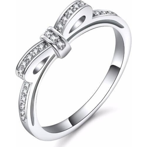High Quality Romantic Wedding Rings Sparkling Bow Knot Stackable Ring Micro Pave CZ Ring Women Christmas Gift Jewelry