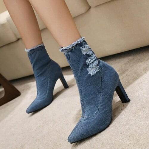 2021 Brand Design Autumn Fashion All-Match Womens Cowboy Boots Pointed Toe Square High Heels Slip-On Winter Ladies Ankle Boots