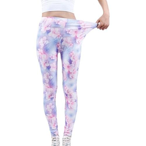 YSDNCHI Leggings Women Fashion Sexy Pink Flowers Printing Wholesale Pants Sports Elastic Push Up Stretch Ankle Length Leggins