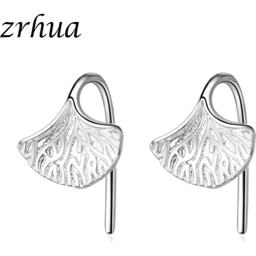 ZRHUA Silver Color Elegant Leaf Flower Stud Earrings pendientes oorbellen boucle d'oreille Gift for Women Wedding Party