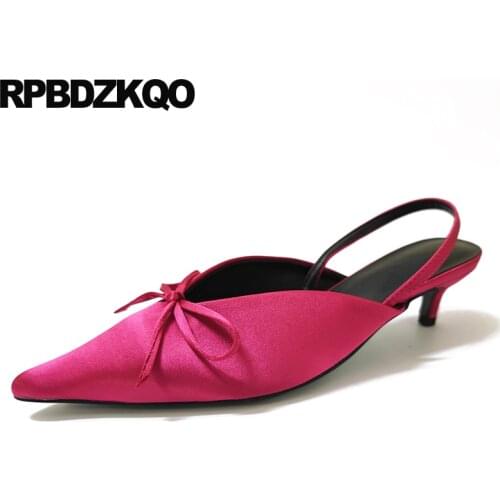 2019 women pumps scarpin high heels peach slip on stiletto summer bow pointed toe satin sandals slingback shoes thin size 4 34