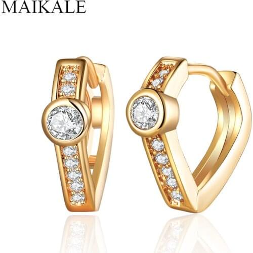 MAIKALE Trendy Gold Stud Earrings Silver Color Zirconia Round Circle Earring for Women Jewelry Female Accessories Girls Gifts