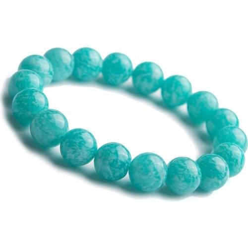 12mm Genuine Mozambique Green Natural Amazonite Gems Stone Bracelet Women Men Power Stretch Crystal Round Bead Bracelet