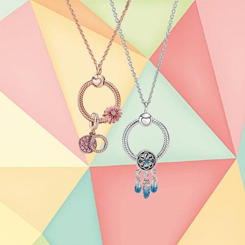 2021 New Style 925 Silver Rose Gold Garden Series Gold Powder Daisy Necklace Set, Original DIY Party Jewelry Gifts for Girls