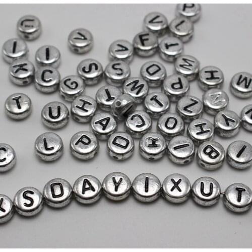 250 Assorted Silver Colour Acrylic Alphabet Letter Coin Beads 4X7mm