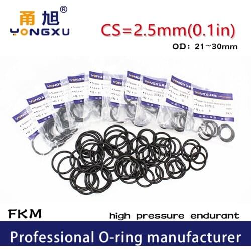 5PCS/lot Fluorine rubber Ring Black FKM Oring Seal CS2.5mm OD21/22/23/24/25/26/27/28/29/30*2.5mm Ring Seal Gasket Sealing Washer