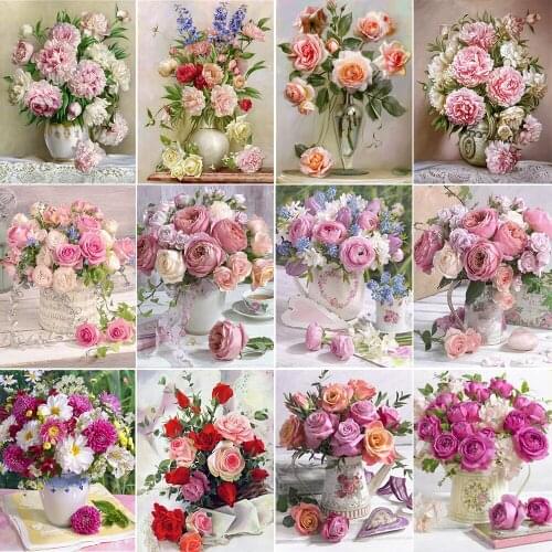Full Diamond Diamond Painting Pink Peony Flower 5D DIY Diamond Embroidery Rose Rhinestone Painting Home Decoration Gift