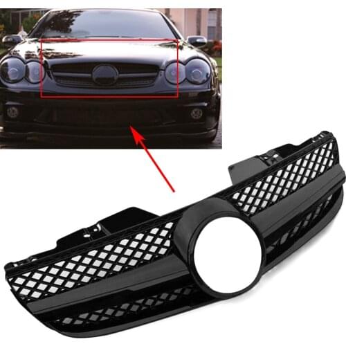 Car Front ABS Grille Upper Grill For Mercedes-Benz R230 SL-Class SL500 SL550 SL600 2007 2008 2009 Gloss Black with Emblem