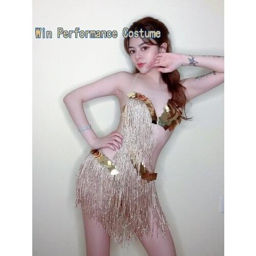 Shinning Bikini Rhinestone Tassel Leotard Model Cheersquard club Costume Show Stage Party Jazz Dance Singer Performance Outfit