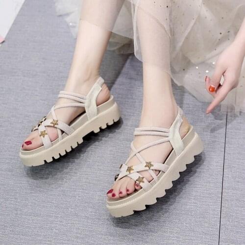 Fashion Sandals Womens New Summer 2021 Midheel Fairy Style Web Celebrity Thick Soles College Students with Skirt Roman Shoes