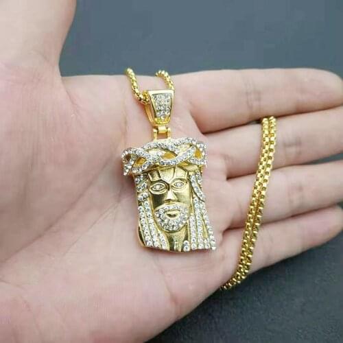 Hip Hop Bling Gold Color Stainless Steel JESUS PIECE Pendants Necklace For Men Rapper Jewelry Drop Shipping