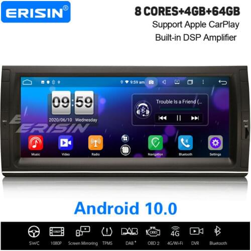 Erisin 8725 10.25" 8-Core Android 10.0 DAB+ Navi WiFi CarPlay Bluetooth OBD2 Canbus DSP GPS Car Stereo For BMW 5er E39 X5 E53 M5
