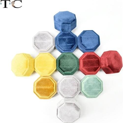 Octangle Shape Velvet Jewelry Box Multi-Color Double Ring Storage Case Wedding Ring Display For Woman Gift Earrings Package