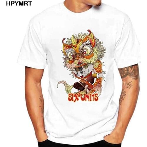 Mens Tshirt Cute Cat Lion dance Print T Shirt Men Fashion Oversize T-Shirt For Man Casual Tops Summer Short Sleeve Tee Clothes