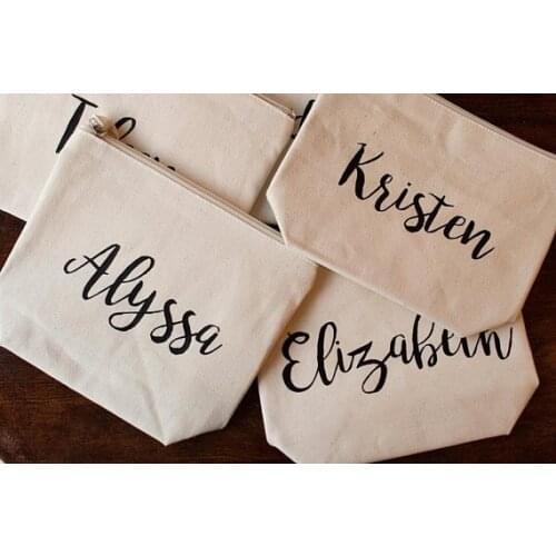 Personalize wedding bridesmaid Make Up makeup comestic thank you canvas Bags Gift for Bridal Party Bags toiletry zipper pouches