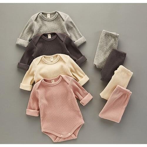 Ircomll 2PCS Baby Homewear Solid Elastic Overalls for Kids Sleepwear for Newborns Long Sleeves Bodysuit+Pants Baby Clothes Newbo