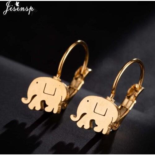 Jisensp Simple Fashion Design Lovely Elephant Stainless Steel Earrings Animal Jewelry for Women Fashion Hoop Ear Stud bijoux