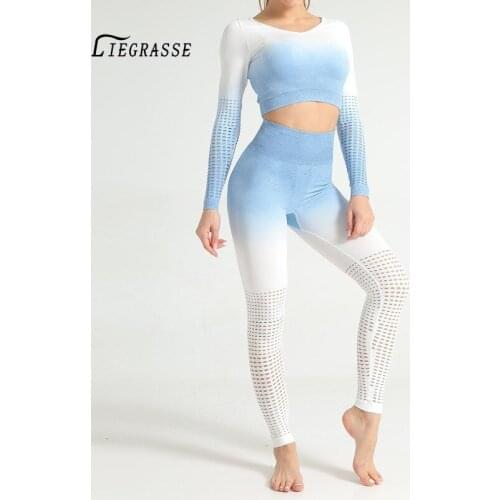 Liegrasse Women Yoga Set Seamless Leggings Long Sleeve Top Sports Bra Running Pants Gym Clothing Fitness Workout Sports Suit