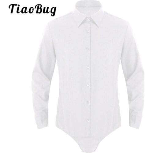 TiaoBug Mens One-piece Shirts Turn-down Collar Long Sleeves Button Down Solid Color Casual Business Bodysuit Shirt Tops