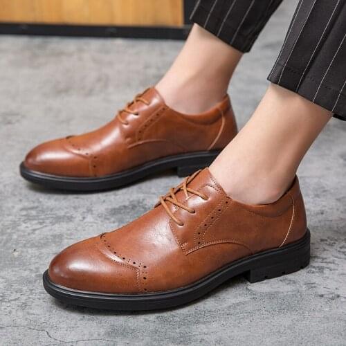 2021 Spring Leather Fashion Dress Shoes For Men Casual Office Lace-up Oxford Shoes Wedding Elegant Suit Business Formal Oxfords