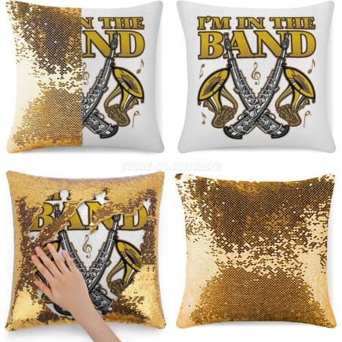 I'm in The Band Music Sequin Pillowcase Glitter Throw Pillow for Party Cafe Home Sofa Im in The Band Marching Band Tuba High Sch