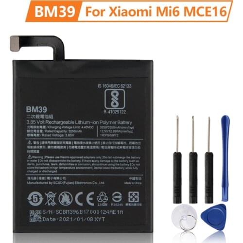 XiaoMi Original Replacement Battery BM39 For Xiaomi Mi 6 Mi6 MCE16 100% New Authentic Phone Battery 3350mAh