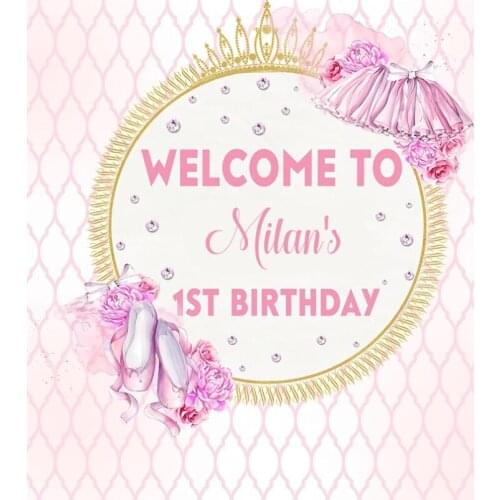 Custom princess crown themed little ballerina birthday background High quality Computer print party photo backdrop