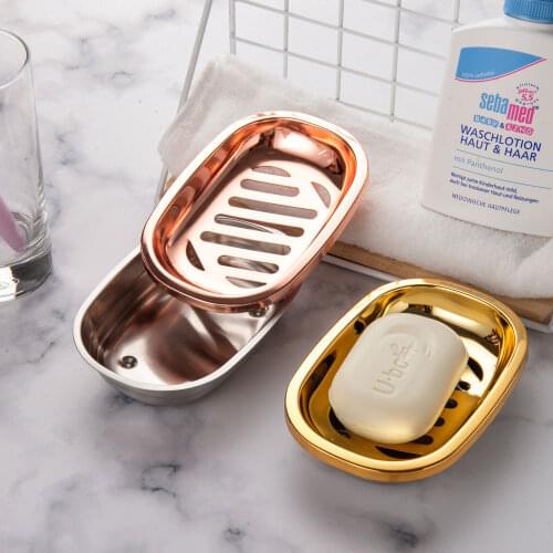 Rose Gold) Double Layer Stainless Steel Soap Dish Tray Double Draining Soap Box Holder for Shower Bathroom Kitchen