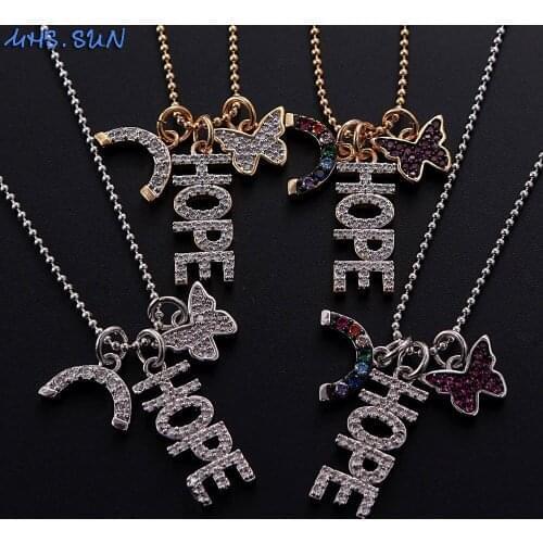 MHS.SUN AAA+ HOPE/Butterfly Pendants Necklace Charms Women Cubic Zircon Chain Necklace Exquisite Choker For Christmas Gift 1PC