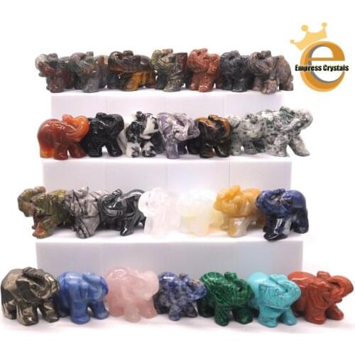 1PCS Elephant Statue Figurine Natural Crystal Amethyst Rose Quartz jasper Animals Stone Carved Feng Shui Home Office Craft Decor